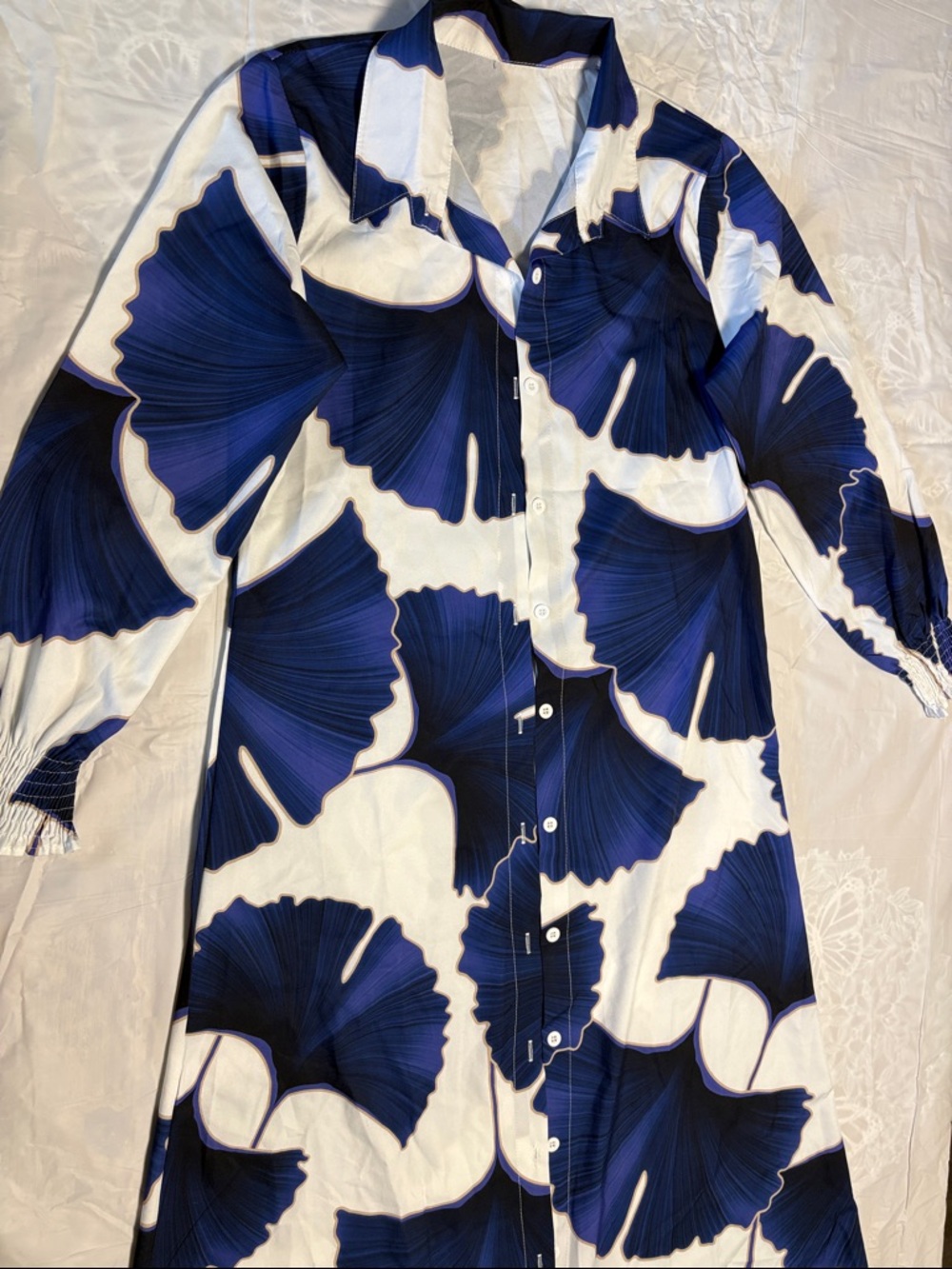 Women's Navy Blue Floral Button-Down Dress